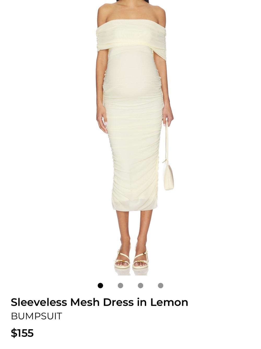 Bumpsuit Off-Shoulder Ruched Midi Dress in Lemon